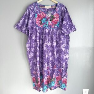 Comfort Choice Nightgown Floral Purple Colorful Cotton Short Sleeve Midi 2X NEW